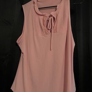 New York & Company Pink Sleeveless Blouse with Ruffle Neck